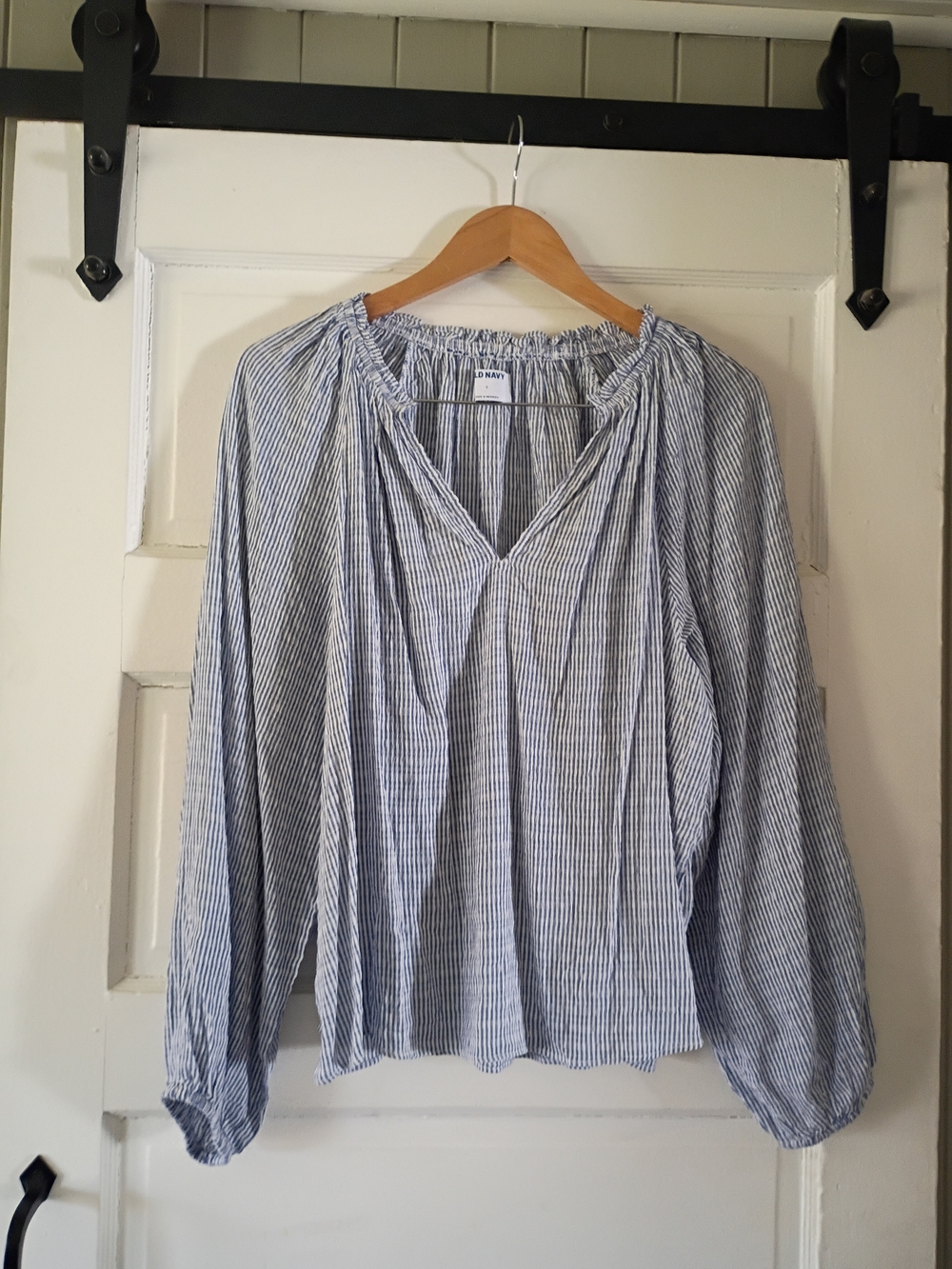 Old Navy Blue and White Striped Peasant Blouse